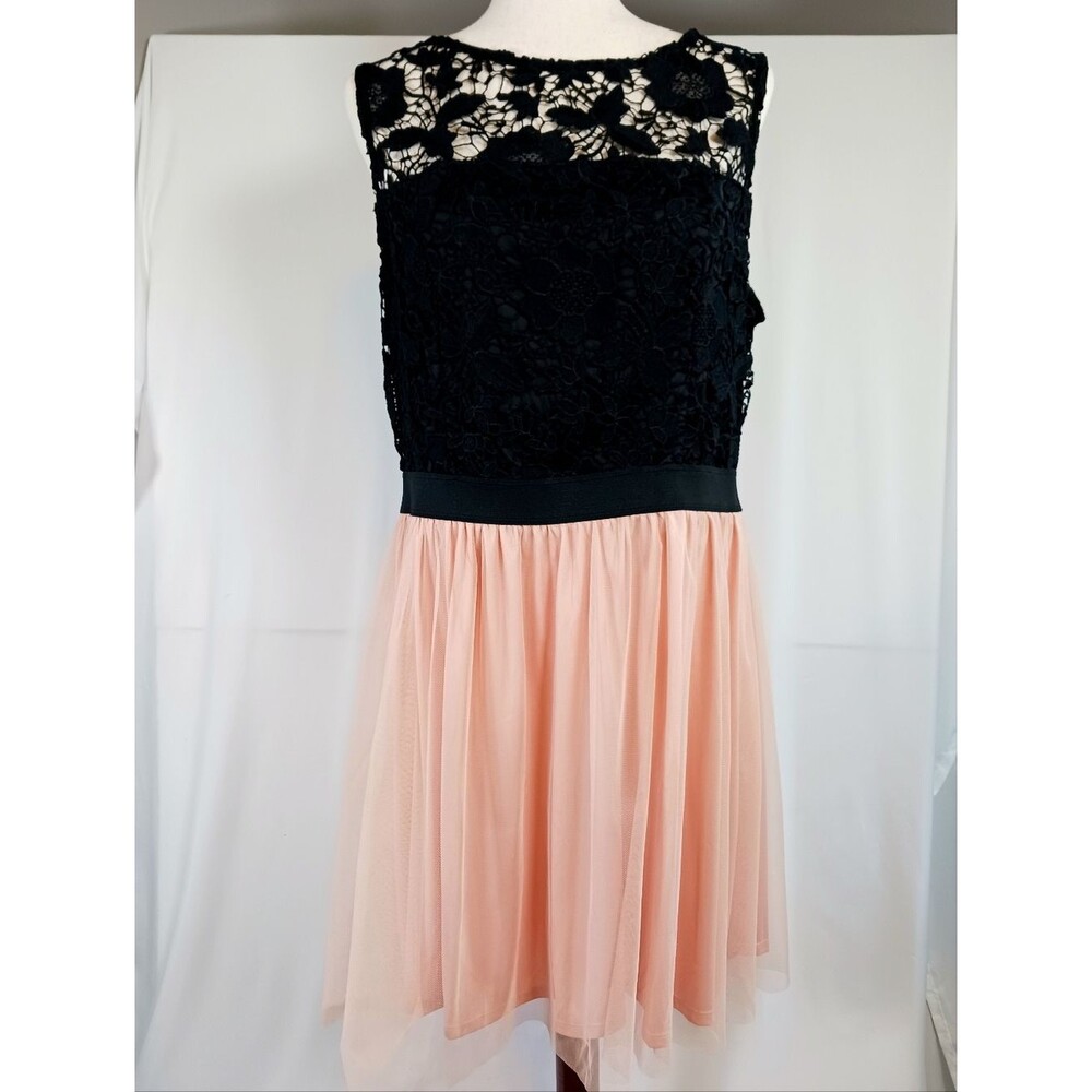 Formal Tulle Mini Dress Crochet Prom Cocktail Peach Black Size XL - Picture 2 of 14